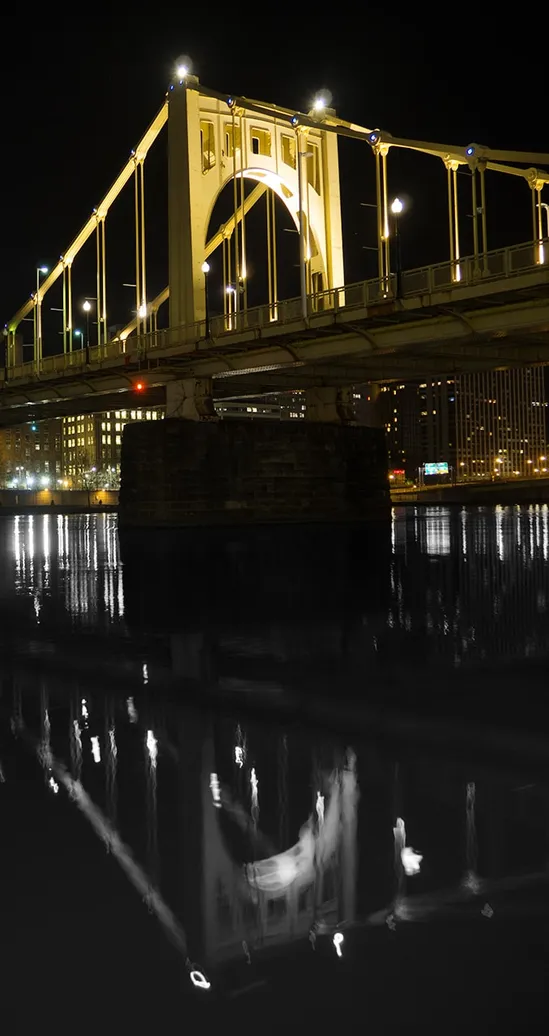 The Roberto Clemente Bridge photographed at night