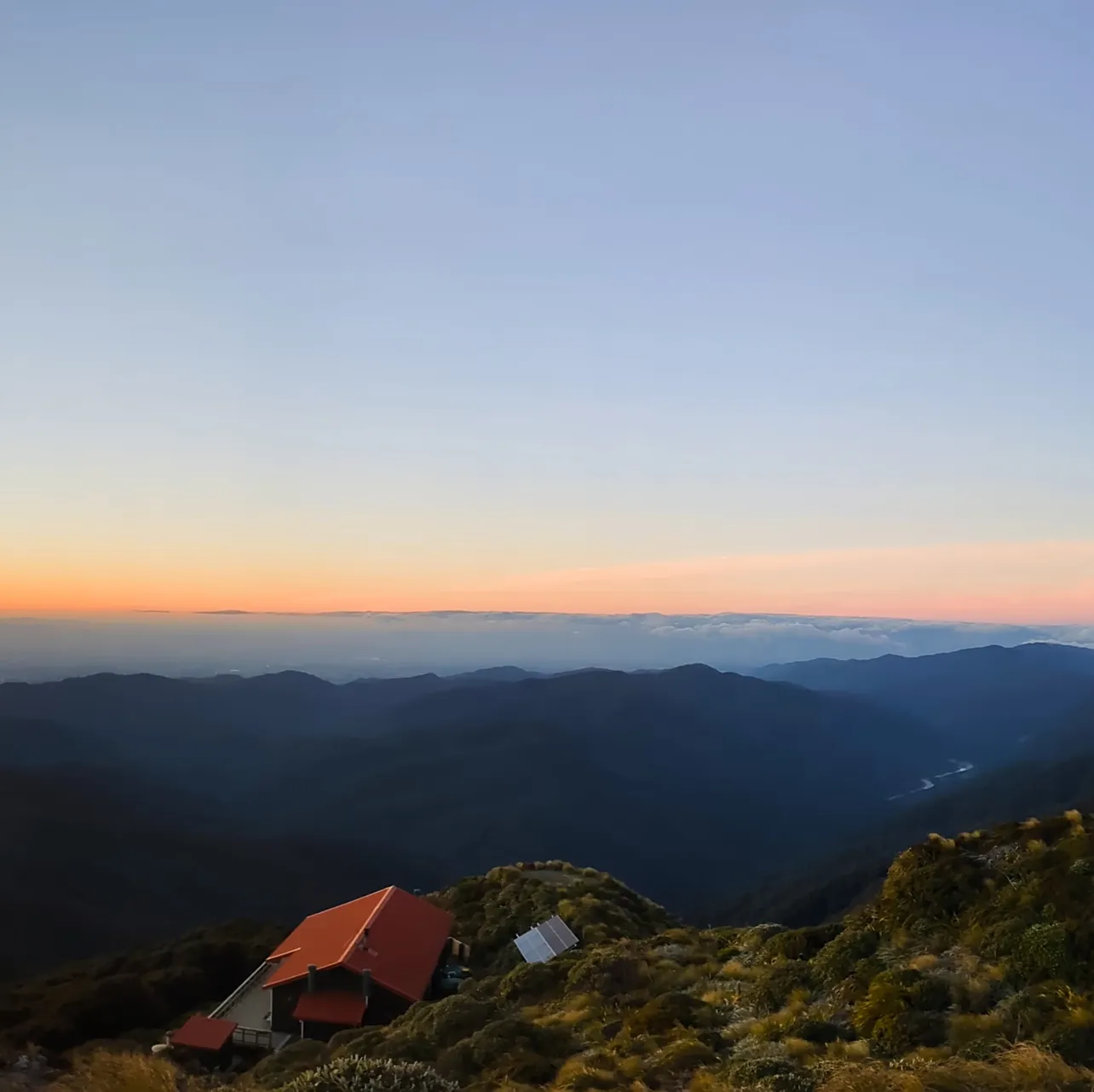 Sunrise near Powell Hut on the Holdsworth Jumbo Track (panel 3 of 3)