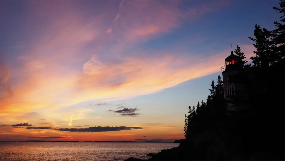 Sunset at the Bass Harbor light station near Acadia National Park
