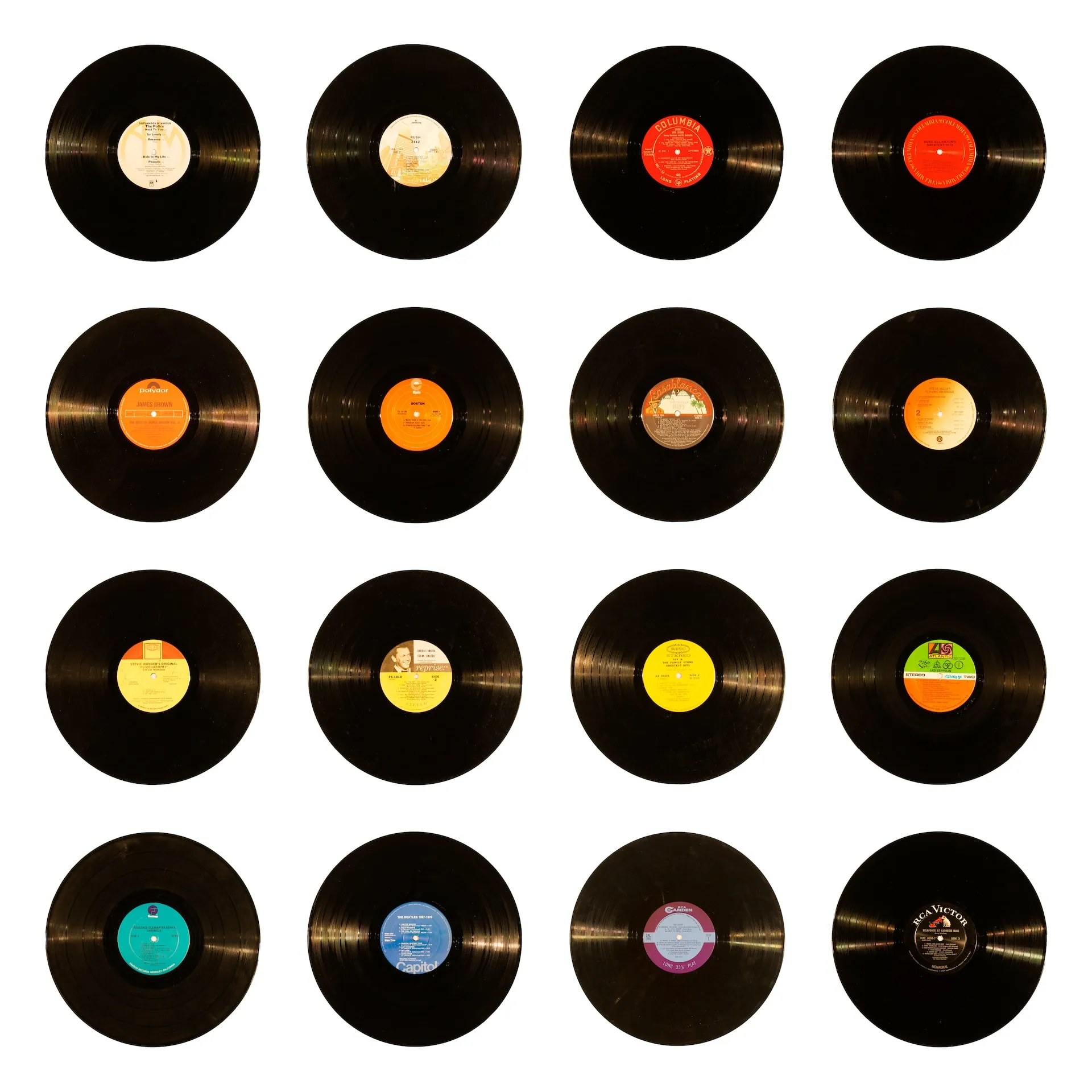 Sixteen vinyl records
